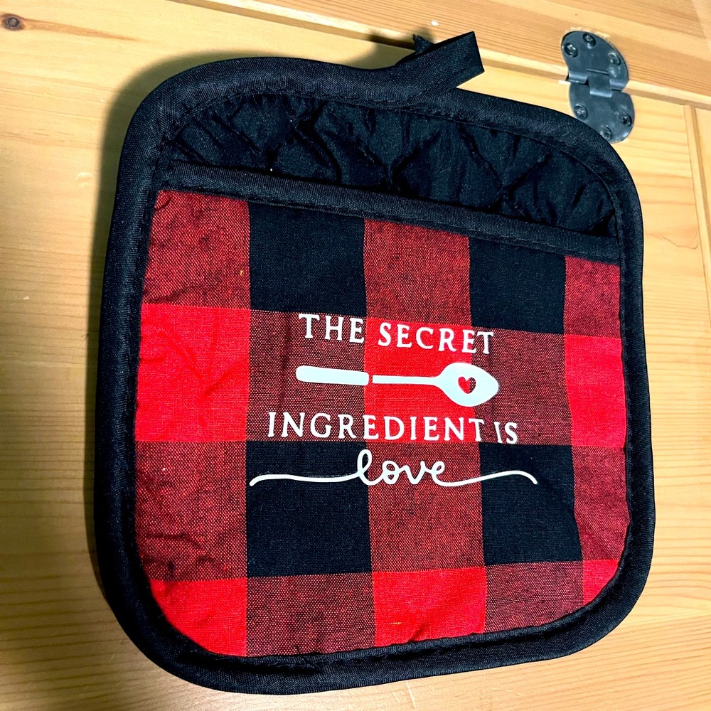 The Secret Ingredient is Love - Red Buffalo Plaid Christmas Holiday Pot Holder